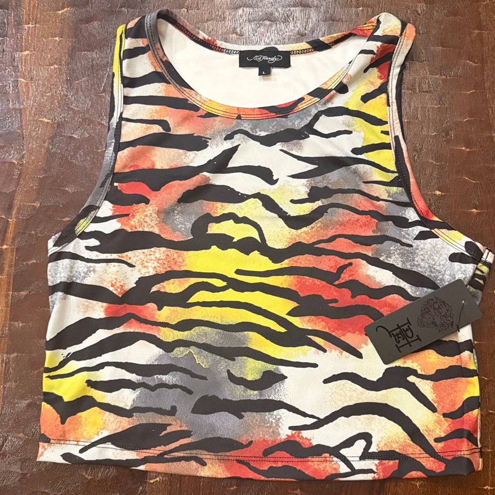 Ed Hardy Y2K Multicolor Tiger Stripe Crop Tank NWT